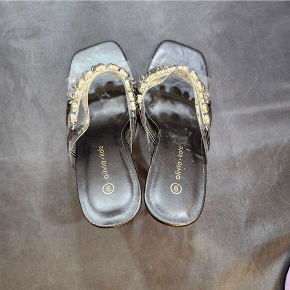 BRAND NEW OLIVER & KATE CLEAR STRAP JEWEL EMBELLISHMENTS OPEN-TOE SANDAL - Picture 3 of 14